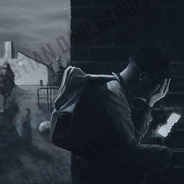 Mörk illustration av en person med mobiltelefon, om mobbning